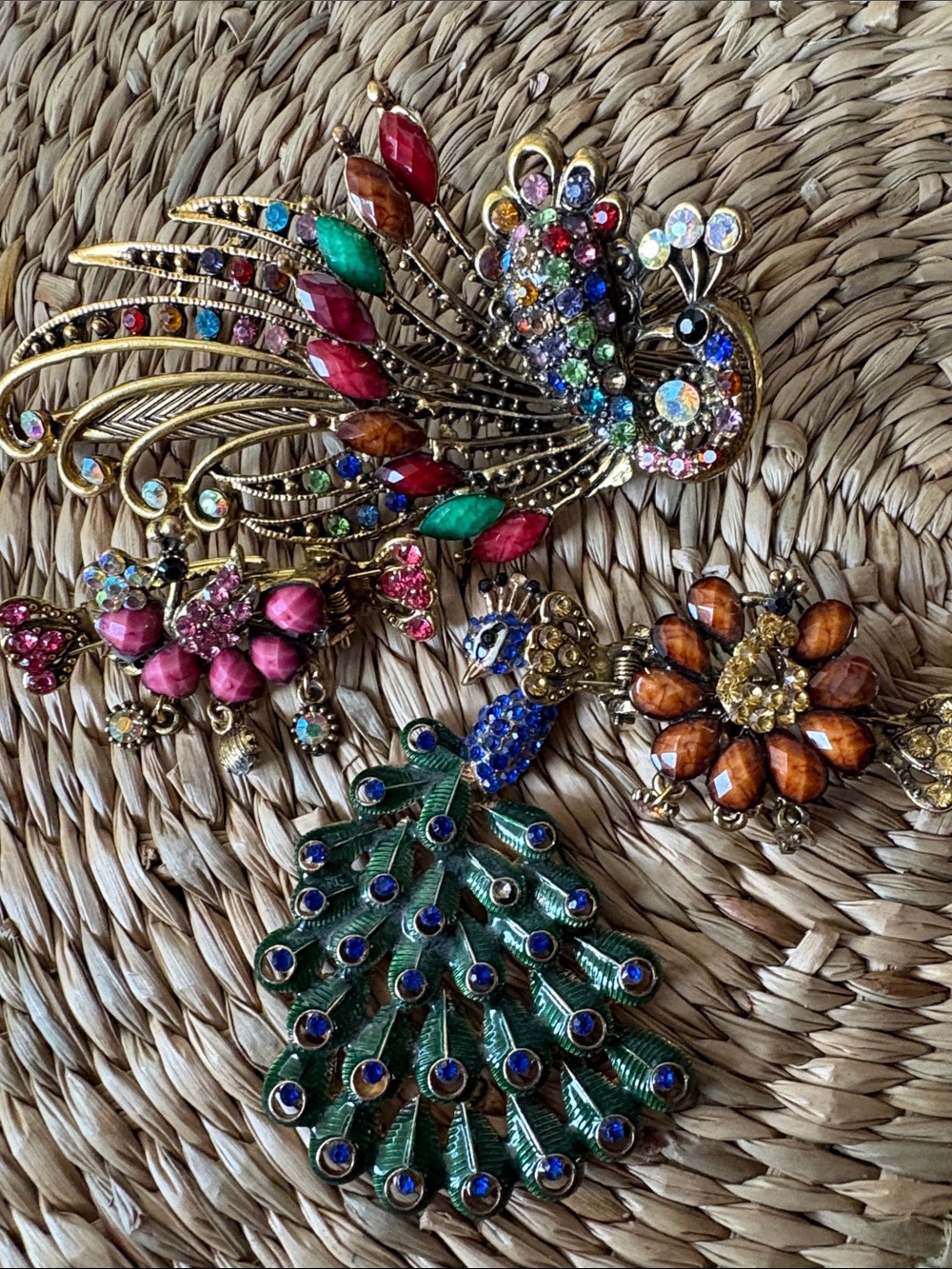 Multicolor Peacock pendant and hair Pins- Green, Blue & Gold Accent